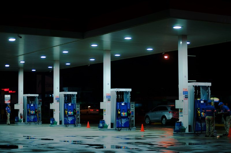 a gas station in the night