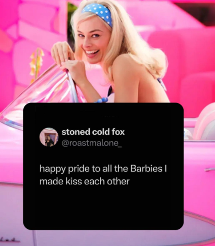 Lad stoned cold fox @roastmalone_ happy pride to all the Barbies I made kiss each other