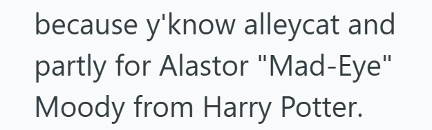 because y'know alleycat and partly for Alastor "Mad-Eye" Moody from Harry Potter.