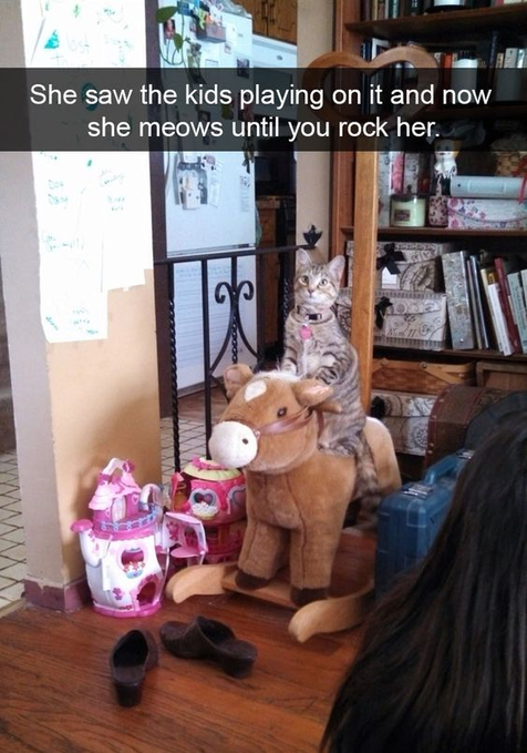 She saw the kids playing on it and now she meows until you rock her.
