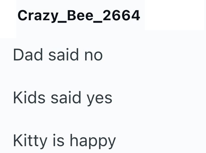 Crazy_Bee_2664 Dad said no Kids said yes Kitty is happy