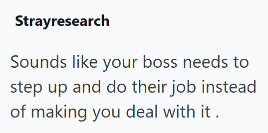 Strayresearch Sounds like your boss needs to step up and do their job instead of making you deal with it.