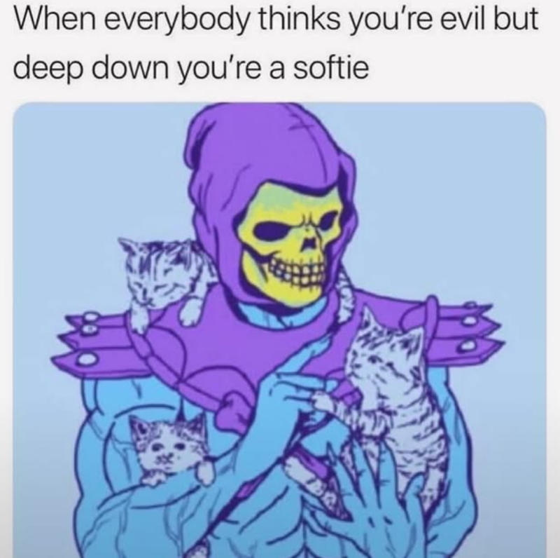 When everybody thinks you're evil but deep down you're a softie