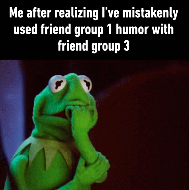 Me after realizing I've mistakenly used friend group 1 humor with friend group 3