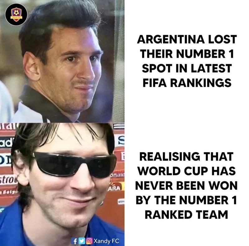 Kandy FO ARGENTINA LOST THEIR NUMBER 1 SPOT IN LATEST FIFA RANKINGS Tal ad OD Stro E onale ARA REALISING THAT WORLD CUP HAS NEVER BEEN WON BY THE NUMBER 1 RANKED TEAM Xandy FC