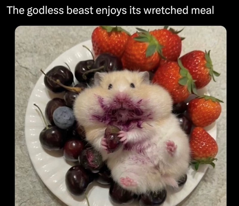 The godless beast enjoys its wretched meal