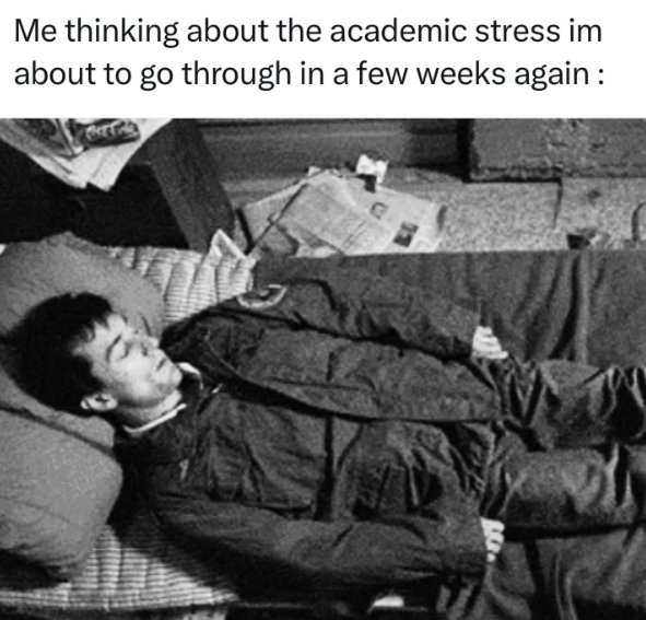 Me thinking about the academic stress im about to go through in a few weeks again :