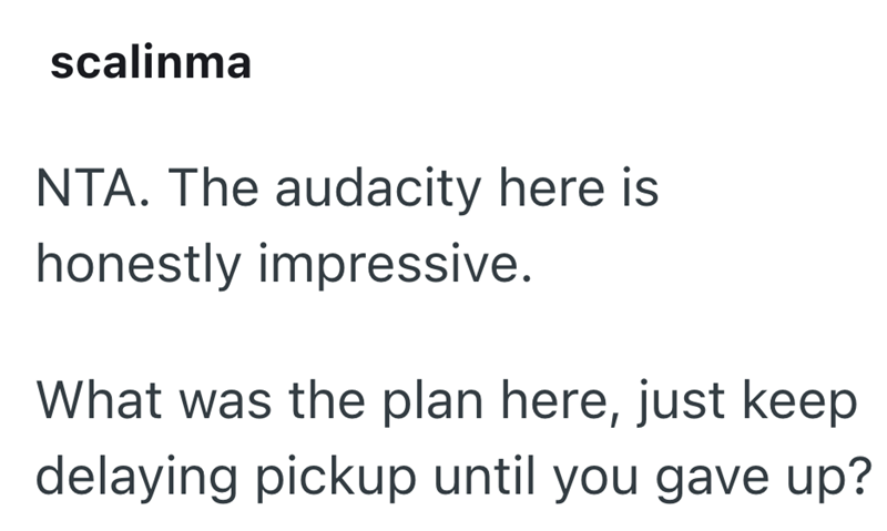 scalinma NTA. The audacity here is honestly impressive. What was the plan here, just keep delaying pickup until you gave up?