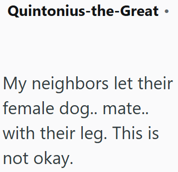Quintonius-the-Great ⚫ My neighbors let their female dog.. mate.. with their leg. This is not okay.