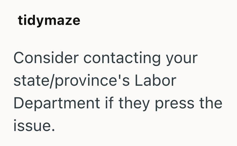 tidymaze Consider contacting your state/province's Labor Department if they press the issue.