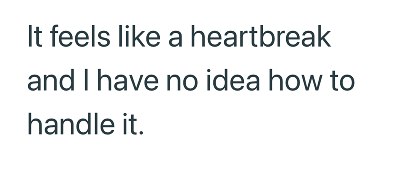 It feels like a heartbreak and I have no idea how to handle it.