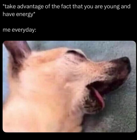 *take advantage of the fact that you are young and have energy* me everyday: