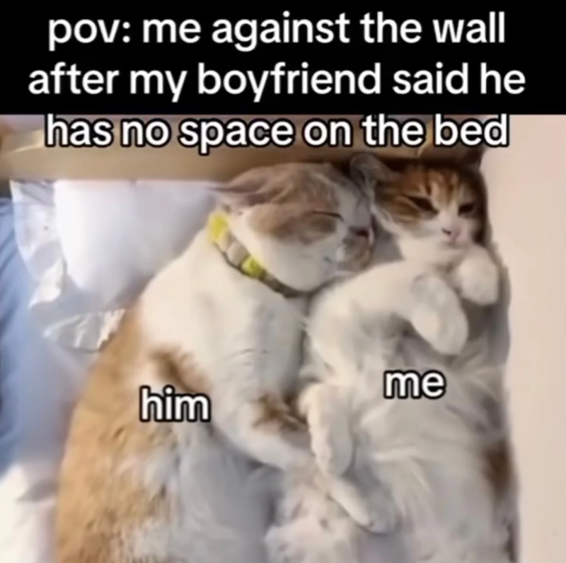 pov: me against the wall after my boyfriend said he has no space on the bed me him