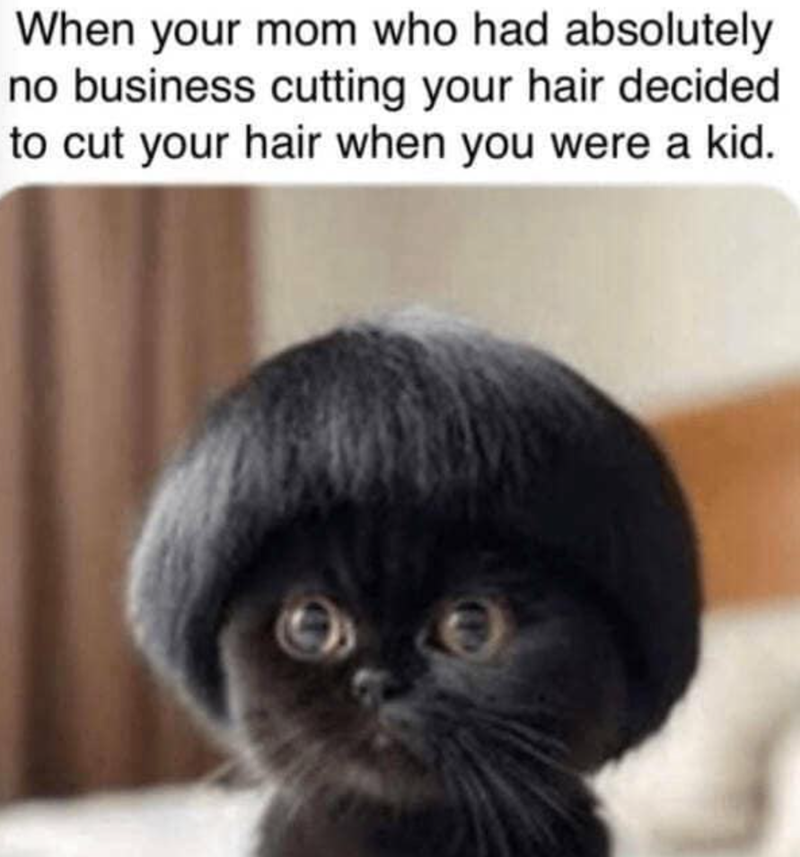 When your mom who had absolutely no business cutting your hair decided to cut your hair when you were a kid.
