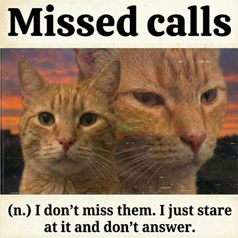 Missed calls (n.) I don't miss them. I just stare at it and don't answer.