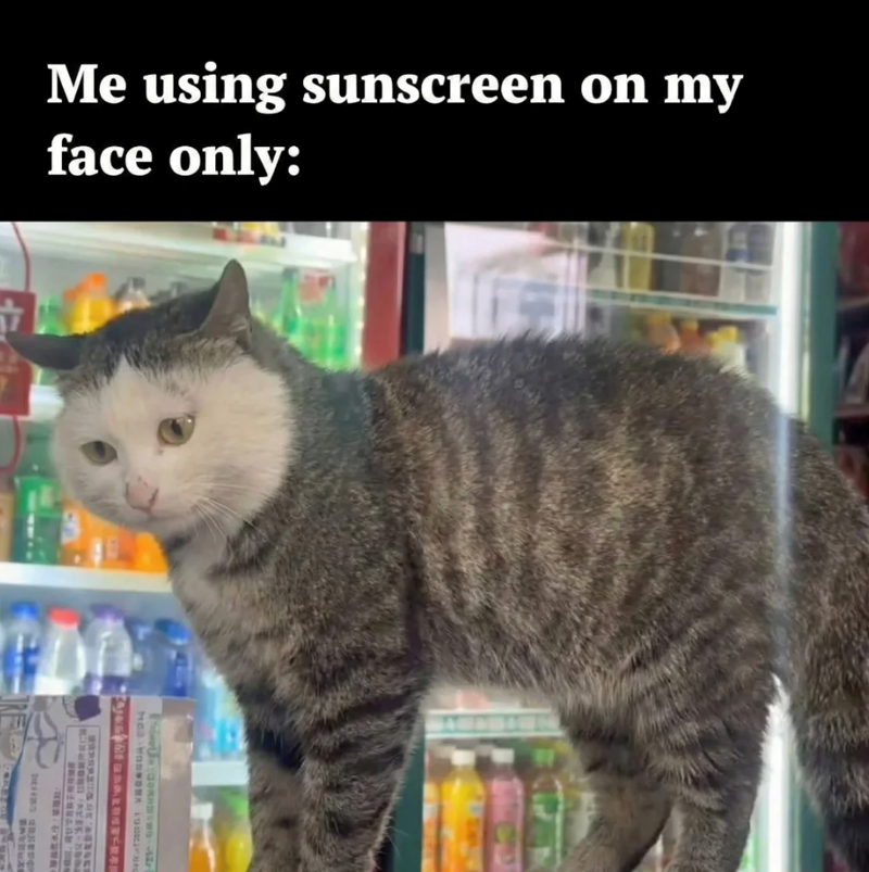 Me using sunscreen on my face only: A-ha PAPERZSE DEAVING UNSE ス