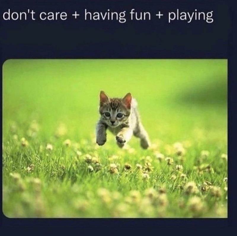 don't care + having fun + playing
