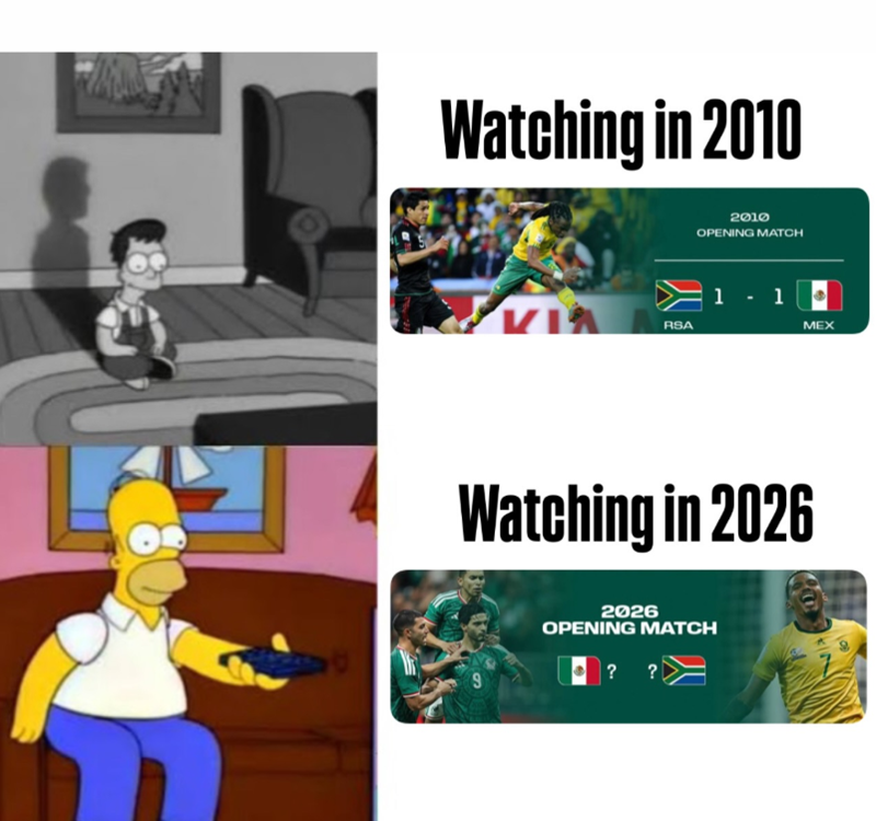 Watching in 2010 KIA RSA 2010 OPENING MATCH 1 - 1 MEX Watching in 2026 2026 OPENING MATCH ? ?