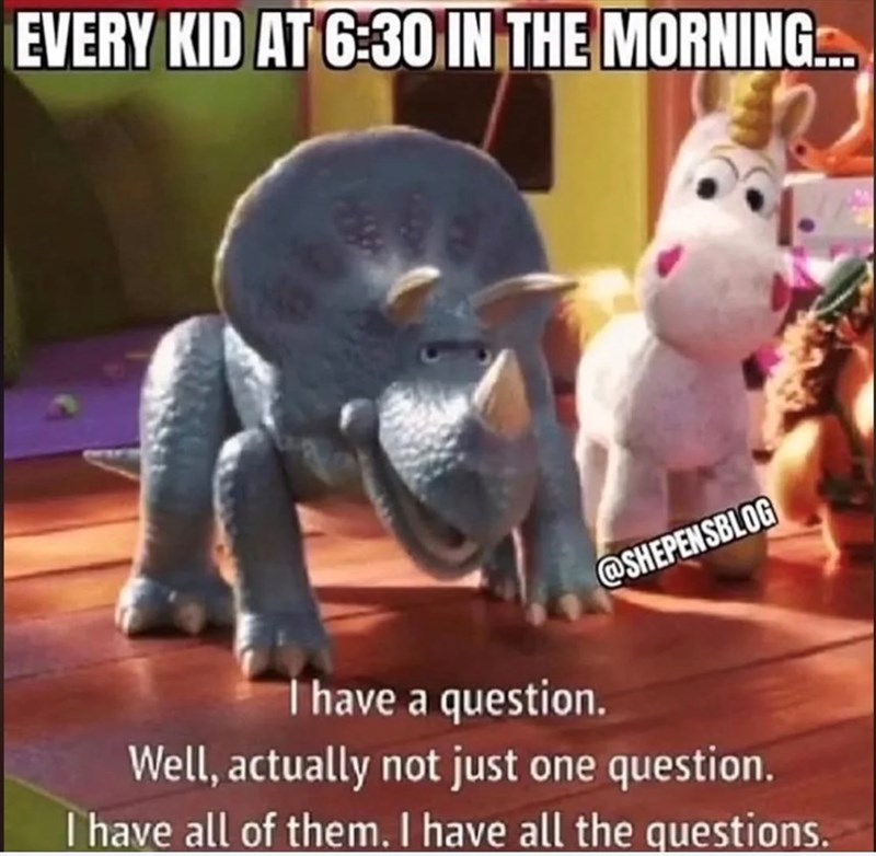 EVERY KID AT 6:30 IN THE MORNING... I have a question. @SHEPENSBLOG Well, actually not just one question. I have all of them. I have all the questions.