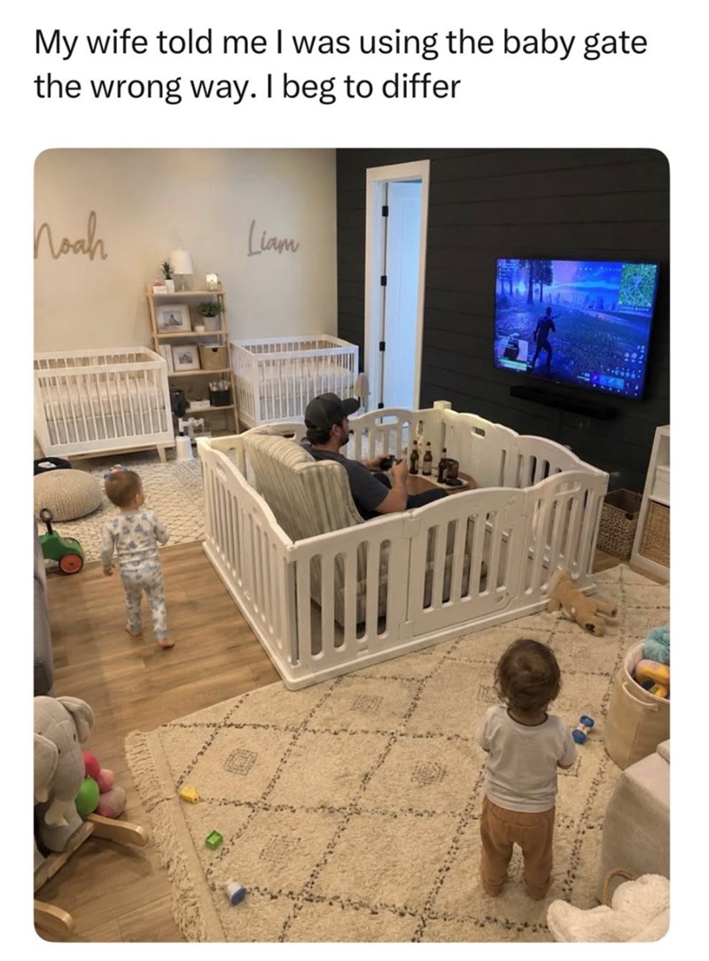 My wife told me I was using the baby gate the wrong way. I beg to differ Noah Liam WP