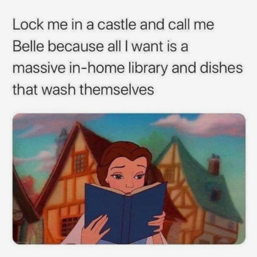 Lock me in a castle and call me Belle because all I want is a massive in-home library and dishes that wash themselves