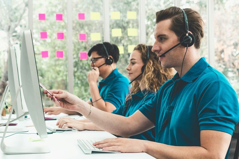 Staff work in a call center