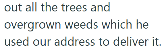 out all the trees and overgrown weeds which he used our address to deliver it.
