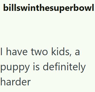 billswinthesuperbowl I have two kids, a puppy is definitely harder