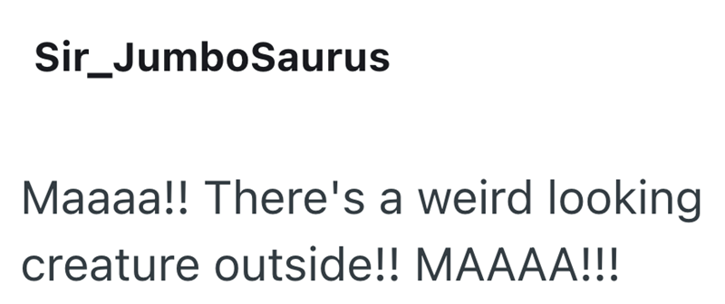Sir_JumboSaurus Maaaa!! There's a weird looking creature outside!! MAAAA!!!