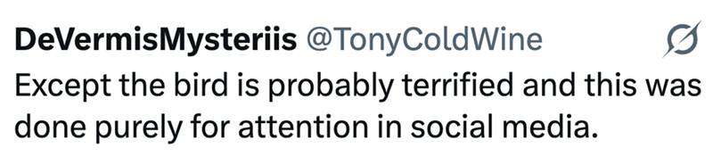 DeVermisMysteriis @TonyColdWine Ø Except the bird is probably terrified and this was done purely for attention in social media.