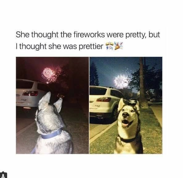 She thought the fireworks were pretty, but I thought she was prettier