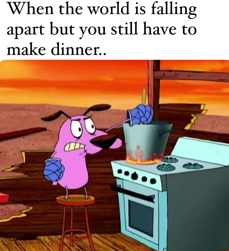 When the world is falling apart but you still have to make dinner..