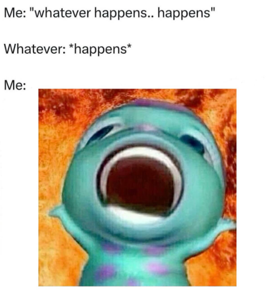 Me: "whatever happens.. happens" Whatever: *happens* Me: