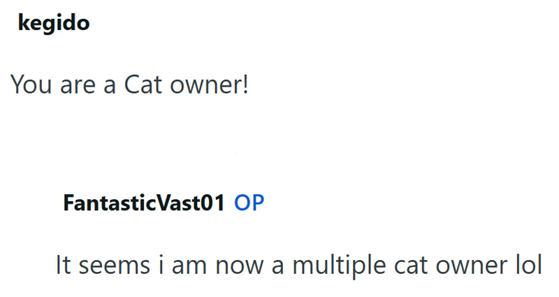kegido You are a Cat owner! Fantastic Vast01 OP It seems i am now a multiple cat owner lol