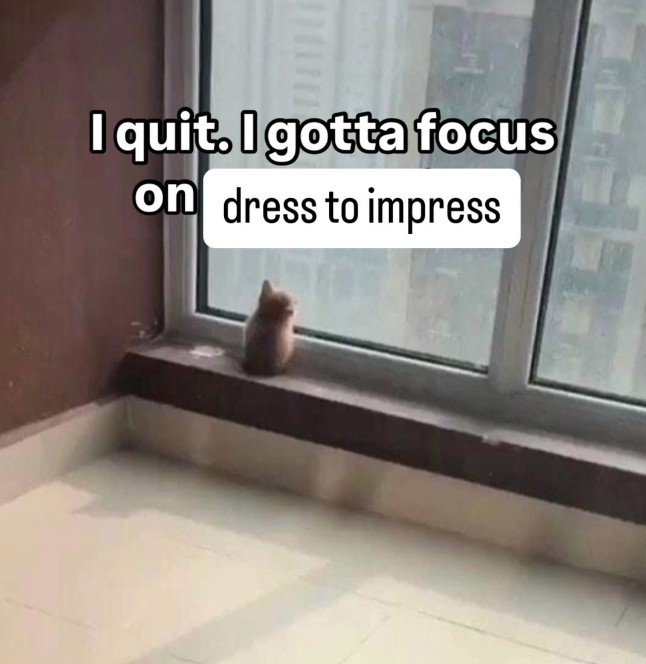I quit. I gotta focus on dress to impress