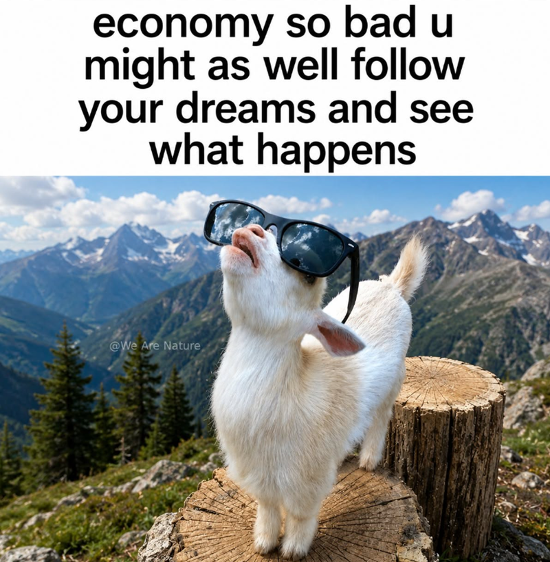 economy so bad u might as well follow your dreams and see what happens @We Are Nature