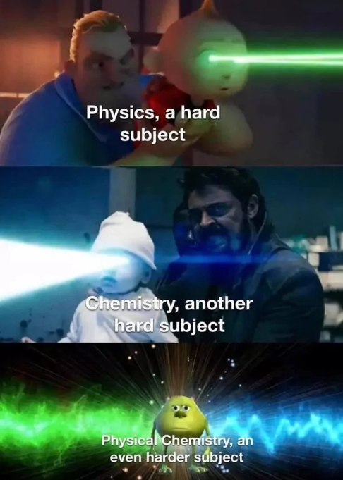 Physics, a hard subject Chemistry, another hard subject Physical Chemistry, an even harder subject