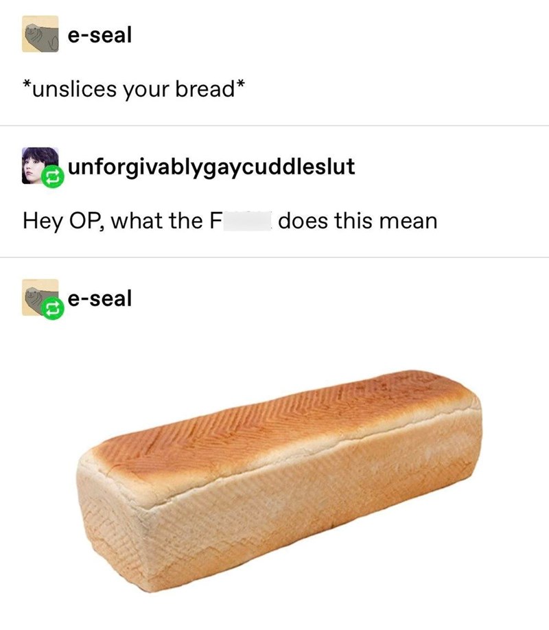 e-seal *unslices your bread* unforgivablygaycuddleslut Hey OP, what the F does this mean e-seal