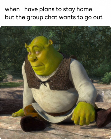 when I have plans to stay home but the group chat wants to go out