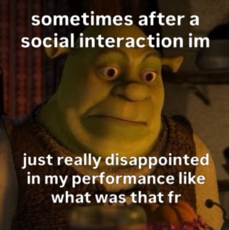 sometimes after a social interaction im just really disappointed in my performance like what was that fr