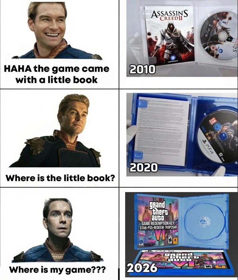 HAHA the game came with a little book ASSASSIN'S CREEDII 2010 Where is the little book? 2020 Where is my game??? grand theft auto GAME REDEMPTION KEY: GTAG-PS5-REDEEM-7K9P204R 2026 Rand ChEFG FUGO PS4 1 SARD