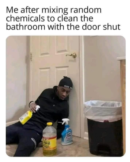 Me after mixing random chemicals to clean the bathroom with the door shut Spl BOO