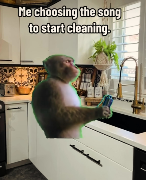 Me choosing the song to start cleaning. Kap kap