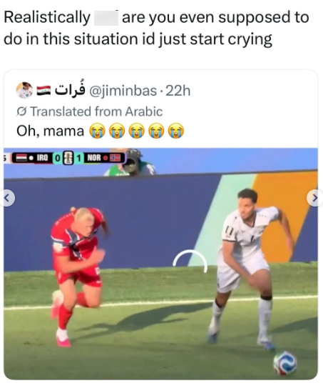 Realistically are you even supposed to do in this situation id just start crying 22 jiminbas@ فرات = Translated from Arabic Oh, mama NOR