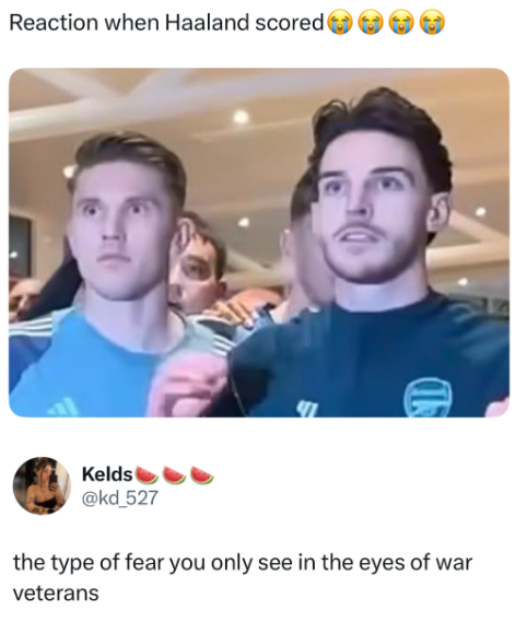 Reaction when Haaland scored 41 D Kelds @kd_527 the type of fear you only see in the eyes of war veterans