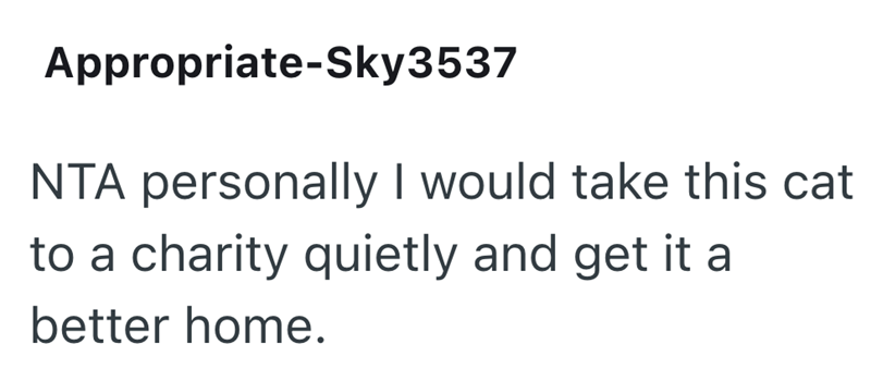 Appropriate-Sky3537 NTA personally I would take this cat to a charity quietly and get it a better home.