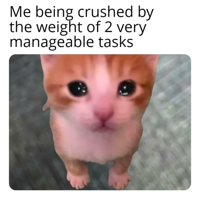 Zach Medlinbic Me being crushed by the weight of 2 very manageable tasks