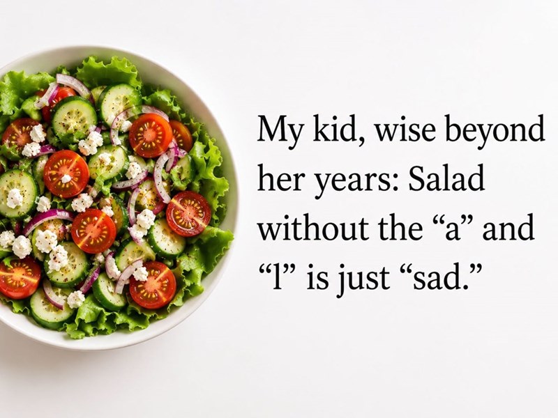 My kid, wise beyond her years: Salad without the "a" and "1" is just "sad."