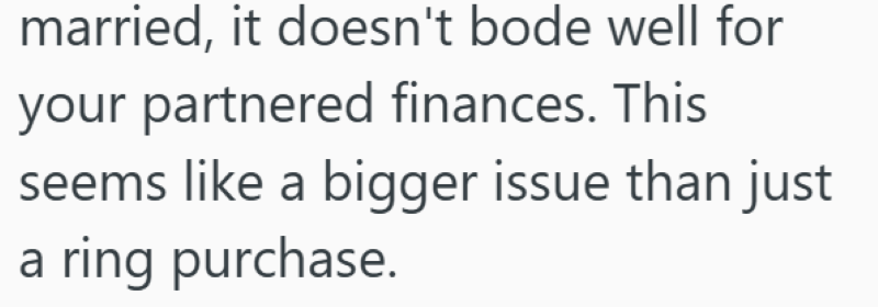 married, it doesn't bode well for your partnered finances. This seems like a bigger issue than just a ring purchase.