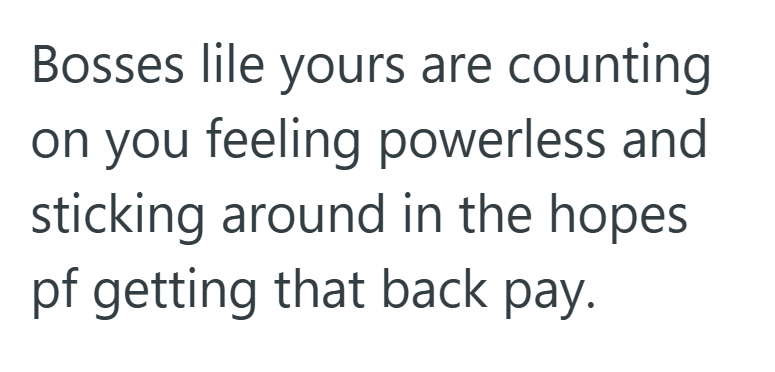Bosses lile yours are counting on you feeling powerless and sticking around in the hopes. pf getting that back pay.